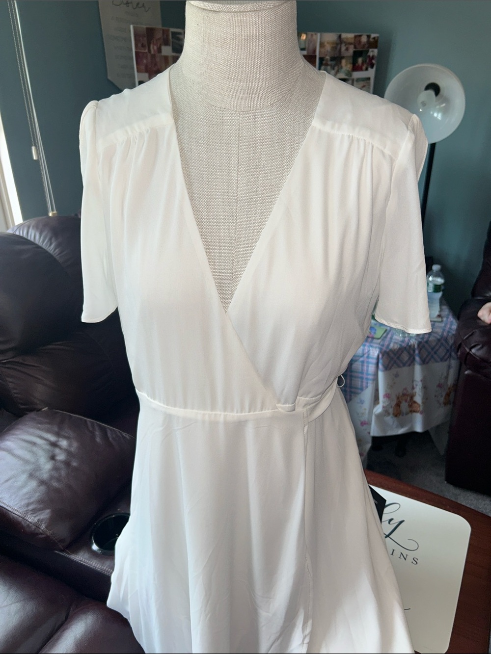 Lulus- NWT- Size Large- White Wrap-Style Short Sleeve Dress
